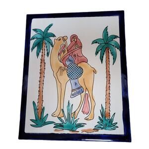 Large Handpainted Decorative Wall Backsplash TILE Camel Dessert Palm Tree Glaze